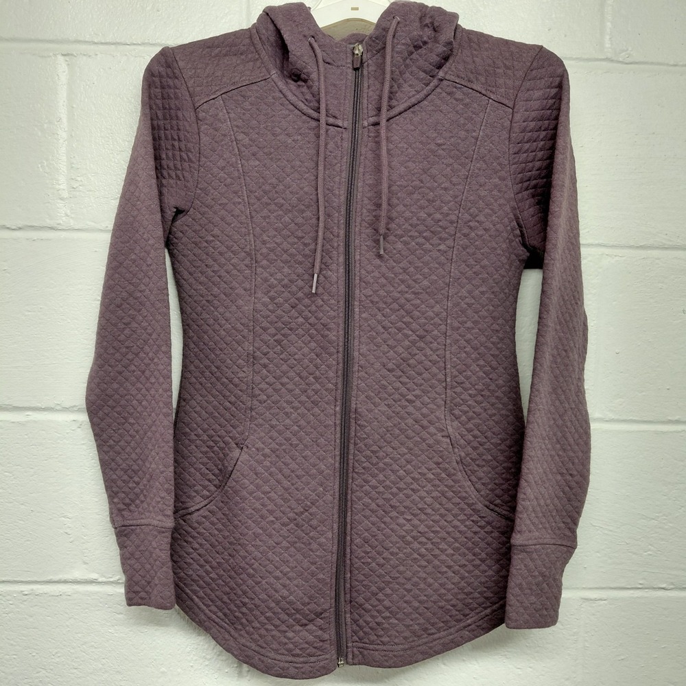 Reebok Hoodie Womensโ SMALL Quilted Purple Full Zip Pockets Sweatshirt